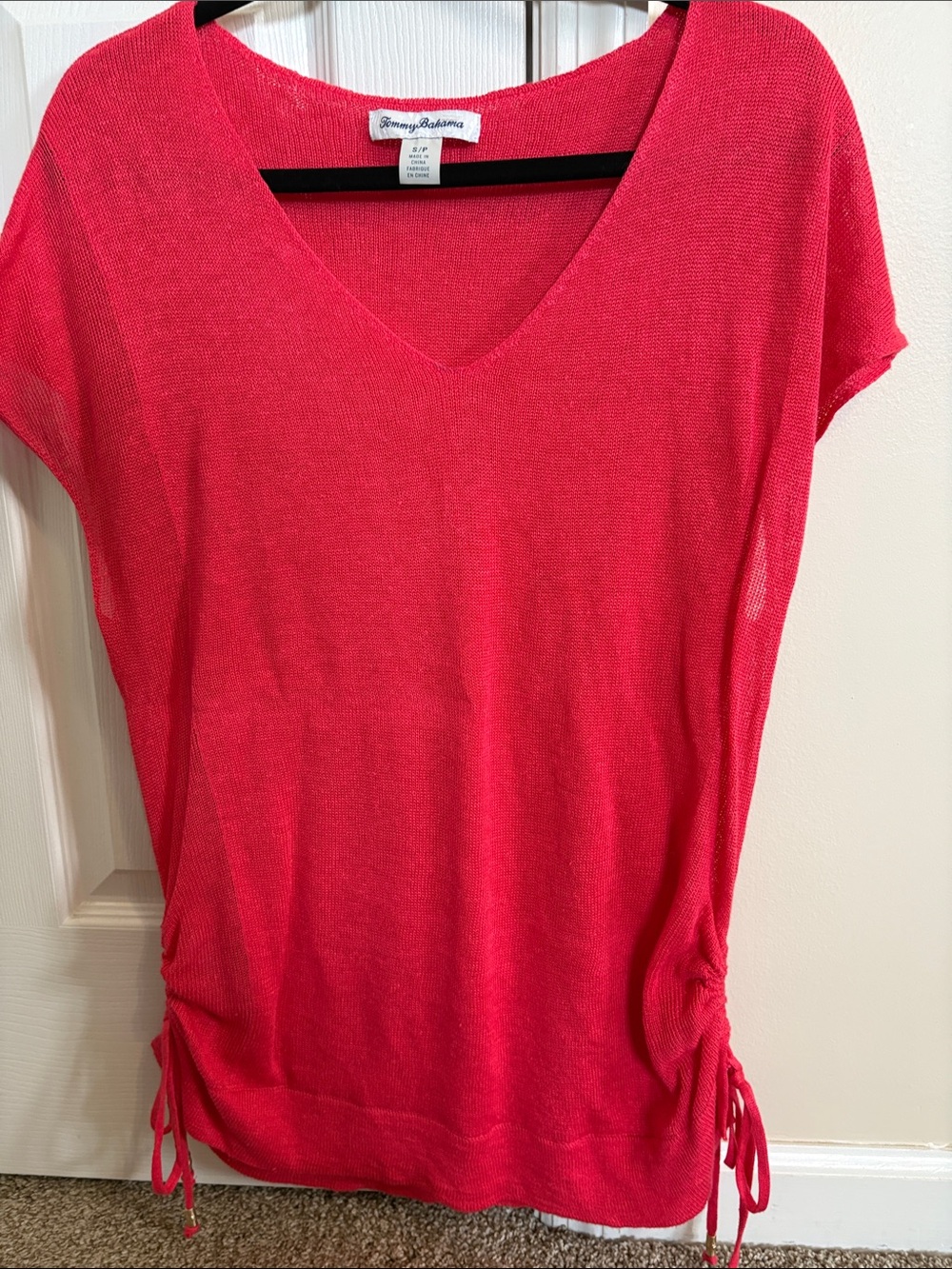 Tommy Bahama Coral V-Neck Knit Tunic with Side Drawstrings
